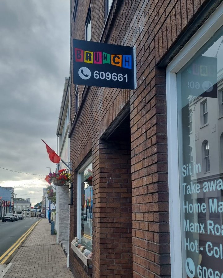 The Brunch café sign above the shopfront on Parliament Street, Ramsey
